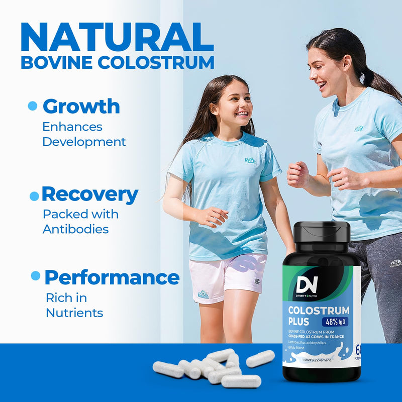 Colostrum Plus 48% IgG with Probiotics Supplement, Premium Bovine Colostrum from Grass-Fed Cows with Acidophilus & Bifido Probiotic Blend, 60 Vegan Capsules, Made in UK