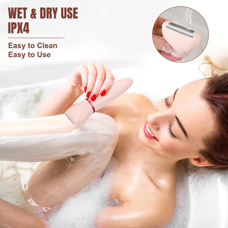 [Australia] - Karrte 2-in-1 Women Electric Shaver Dual Head Bikini Trimmer, Razors for Shaving Pubic Hair, Wet and Dry Cordless Painless Hair Removal for Private Area Pink 