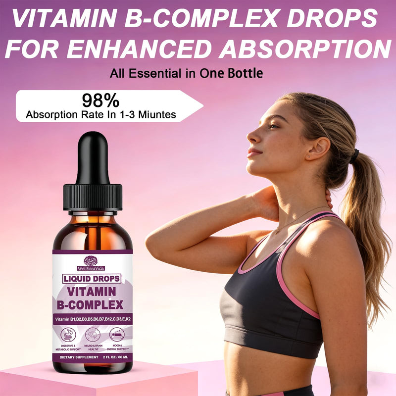Vitamin B Complex for Women Men, Methylated B Complex Vitamins Liquid, 2Oz | Super B Complex - B12 Methylcobalamin | B9 Folic | Vitamin C, B12 B6 B1 Niacin, Support Brain, Heart & Immune Health, Vegan