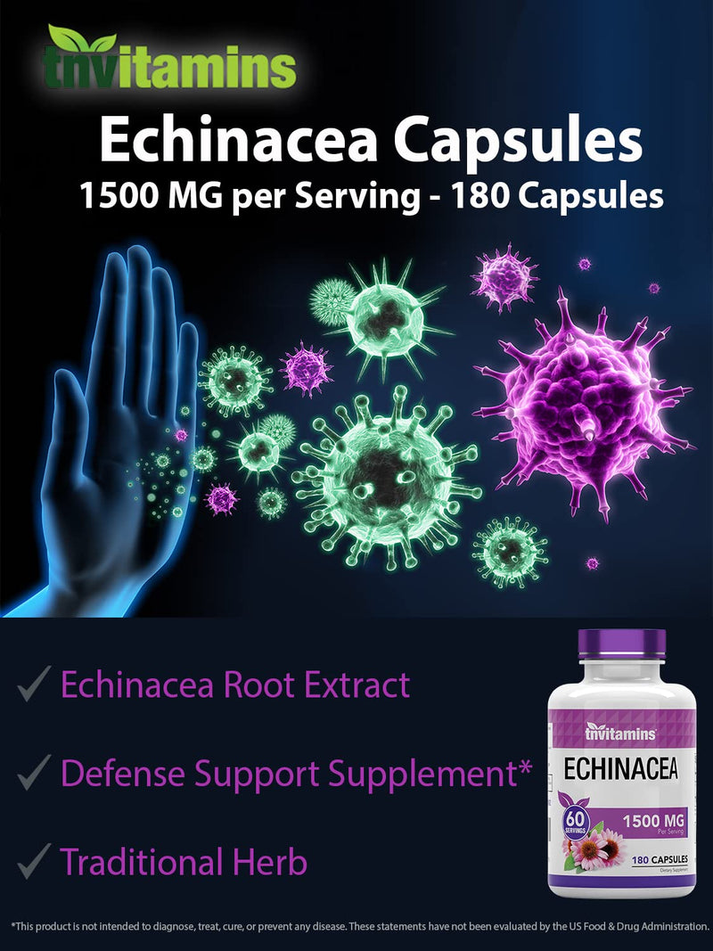 [Australia] - Echinacea Capsules (1500 MG x 180 Capsules) | Supports Health & Well-being | Echinacea Root Herbal Extract Supplement | Produced in The USA 