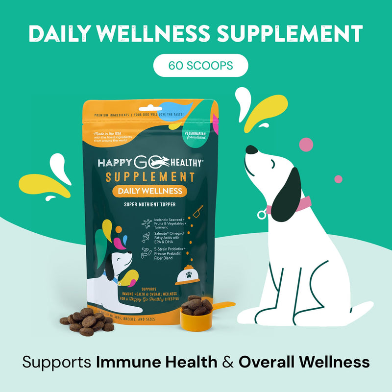 Daily Wellness Supplements for Dogs | Probiotic & Prebiotic Benefits with Fish Oil & Seaweed to Keep Your Dog Beaming All Day Long | All Breeds and Sizes | 60 Count - PawsPlanet Australia