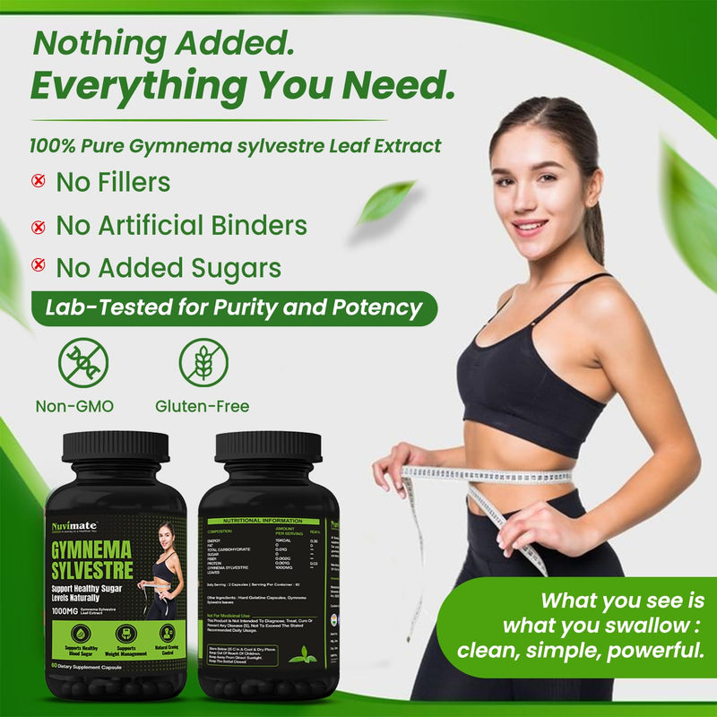 Gymnema Sylvestre Capsule 1000mg | Dietary Supplement for Healthy Blood Sugar Levels | Chromium Picolinate Alternate| Support Metabolism - 60 Capsules