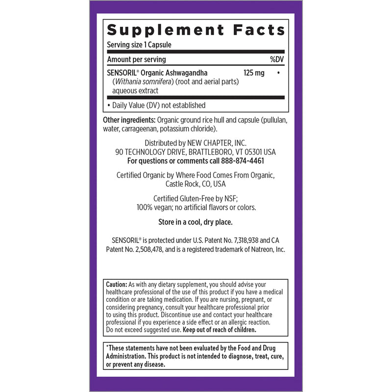 New Chapter Organic Ashwagandha Supplement, One Capsule a Day of Adaptogens for Stress Relief, Mood Support, & Energy, Vegan, 60 Count