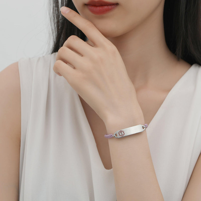 [Australia] - Medical Alert Bracelets for Women Adjustable Personalized Free Engrave Medical ID Bracelets 6.5-8 Inch ROPE-PURPLE epilepsy 