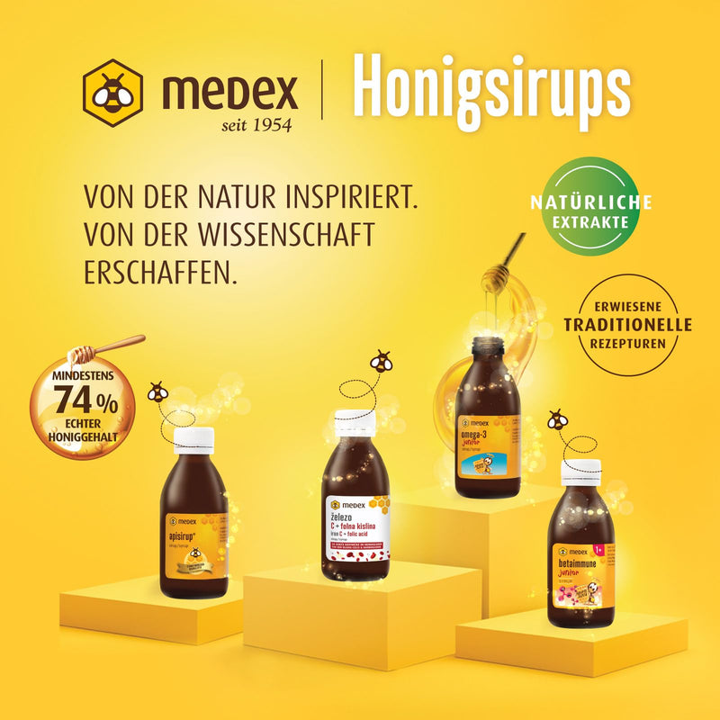 [Australia] - Medex Apisirup, juice with propolis, 91% honey based - 176 g honey, excellent taste, propolis, vitamin A, C, mallow, thyme 140 ml 