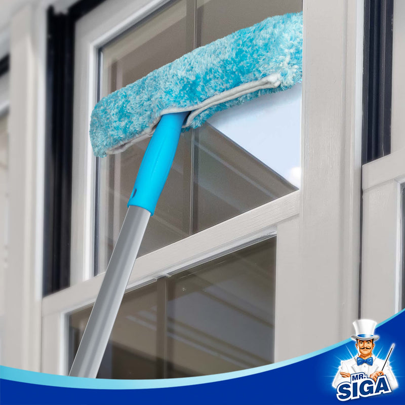 [Australia] - MR.SIGA 54.3 inch Long Extension Pole, Adjustable 4 Pieces Aluminum Pole for Window Squeegee Silver & Blue 