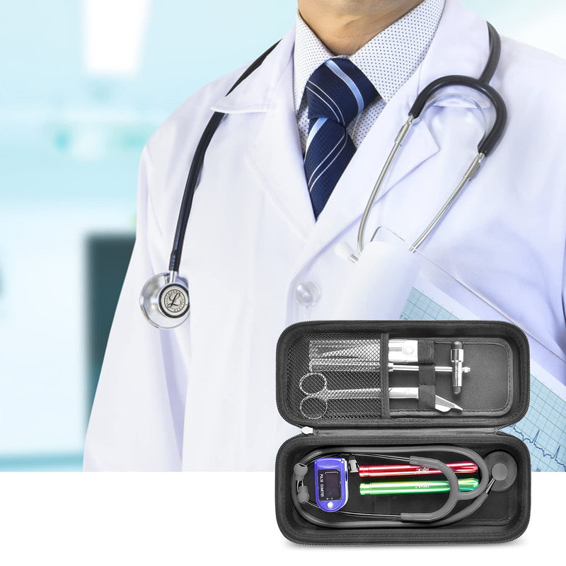 [Australia] - Stethoscope Case Compatible with 3M Littmann Classic III Monitoring/Lightweight II S.E/Cardiology IV Diagnostic/MDF Acoustica Stethoscopes, Extra Pocket for Doctor & Nurse Accessories (Black) Black 