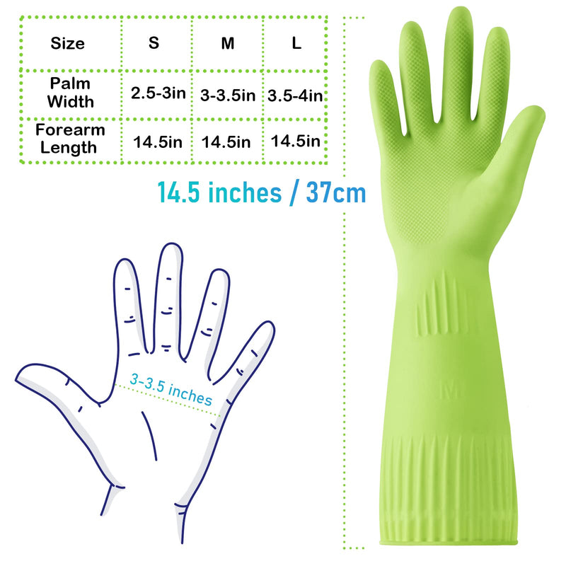 [Australia] - Rubber-Gloves Dishwashing Gloves for Cleaning-Kitchen - 2 Pairs Long Household Cleaning Gloves for Washing Dishes Medium 2 Pairs Green 