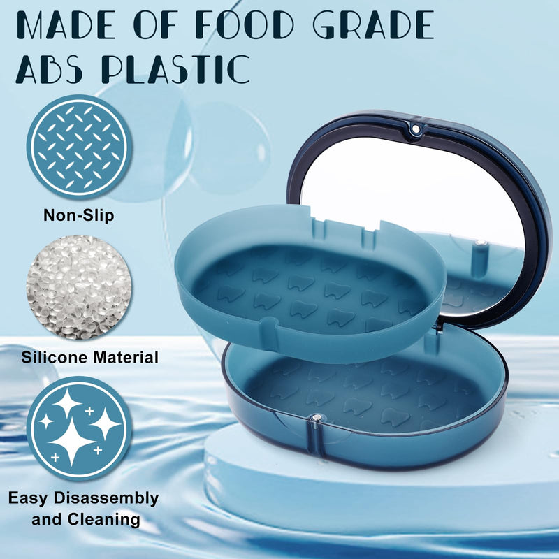 New Double-layer Retainer Storage Case with Belt Chewing,Removal Tool,Cleaning Brush,Built in Mirror Orthodontic Retainer Case,Mouth Guard Case,Denture Case blue