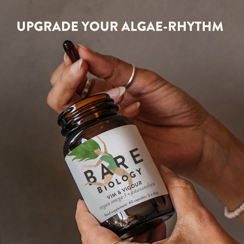 Bare Biology High Strength Omega 3 Algae Oil Capsules - EPA 250mg DHA 500mg - Pure Plant-Sourced, No Fish + Astaxanthin (30 Servings) Independently Tested for Purity