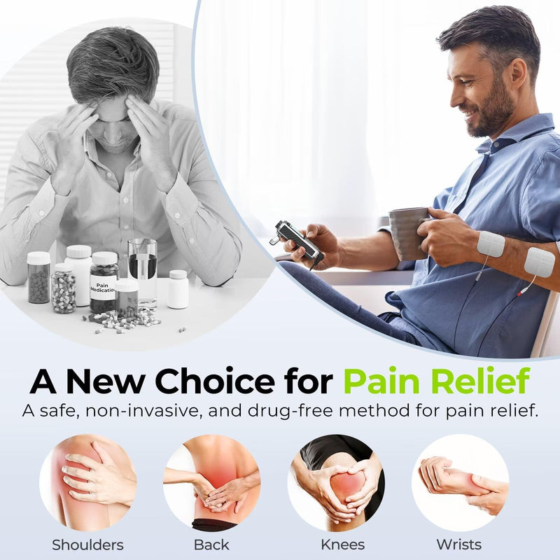 [Australia] - AUVON Rechargeable TENS Unit Muscle Stimulator for Back Pain Relief, 600 mAh Battery TENS Machine with 8 Customizable Modes, Stim Machine for Shoulder & Neck Pain Relief, Nerve Pain Relief, 4 Pads 