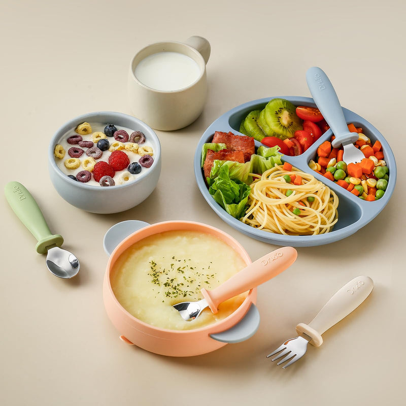 [Australia] - 8 Pieces Toddler Utensils Set - Kids Silverware Set with Silicone Handle Children Safe 18/8 Stainless Steel Forks and Spoons Anti-Choke Design Food Grade Dishwasher Safe 