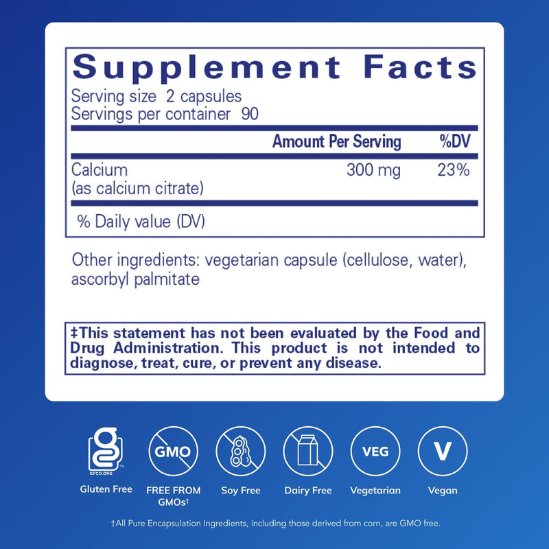 Pure Encapsulations Calcium (Citrate) - Supplement for Bone, Teeth, Colon, and Cardiovascular Health Support* - with Premium Calcium Citrate - 180 Capsules | Supplement for Bone, Teeth, Colon, and Cardiovascular Health Support*, with Premium Calcium Ci...