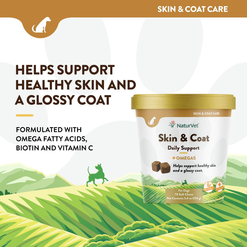 NaturVet Skin and Coat Plus Breath Aid for Dogs, 70 ct Soft Chews, Made in The USA with Globally Source Ingredients - PawsPlanet Australia