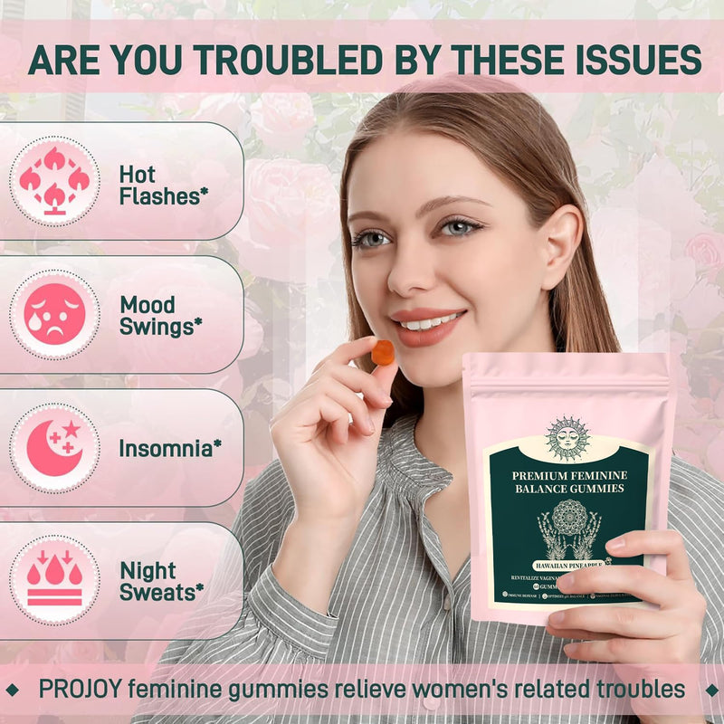 Premium Feminine Balance Gummies, Pineapple Gummies Women, Low Sugar for Women's Health and Wellness - Immune Support - Vegan, Gluten-Free - Hawaiian Pineapple - 60 Gummies - 30 Servings