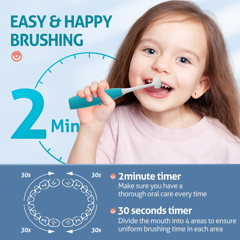 [Australia] - RAZOKO Kids Electric Toothbrush 3 Sided Toothbrush,Sonic Toddler Toothbrush with 2 Brush Heads, Intelligent Timer 5 Gears Adjustment,Ipx7 Waterproof,USB Cable 