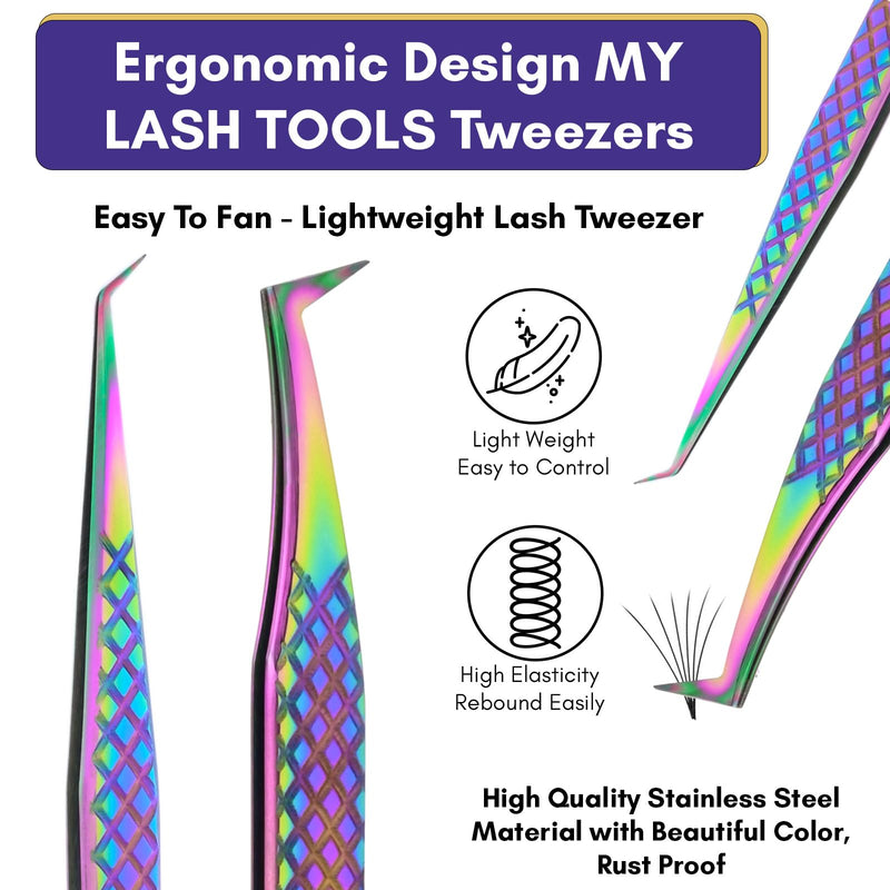 2pcs Fiber Tip Lash Tweezer Set – Fine Axe Tip Volume Boot Tweezer & Isolation Tweezer, Precision Eyelash Extension Tools, Stainless Steel, Non-Slip Grip for Classic, Mega Volume Lashing (Multi) 2Pcs Set Lash Tweezers Set/Ftlt-33