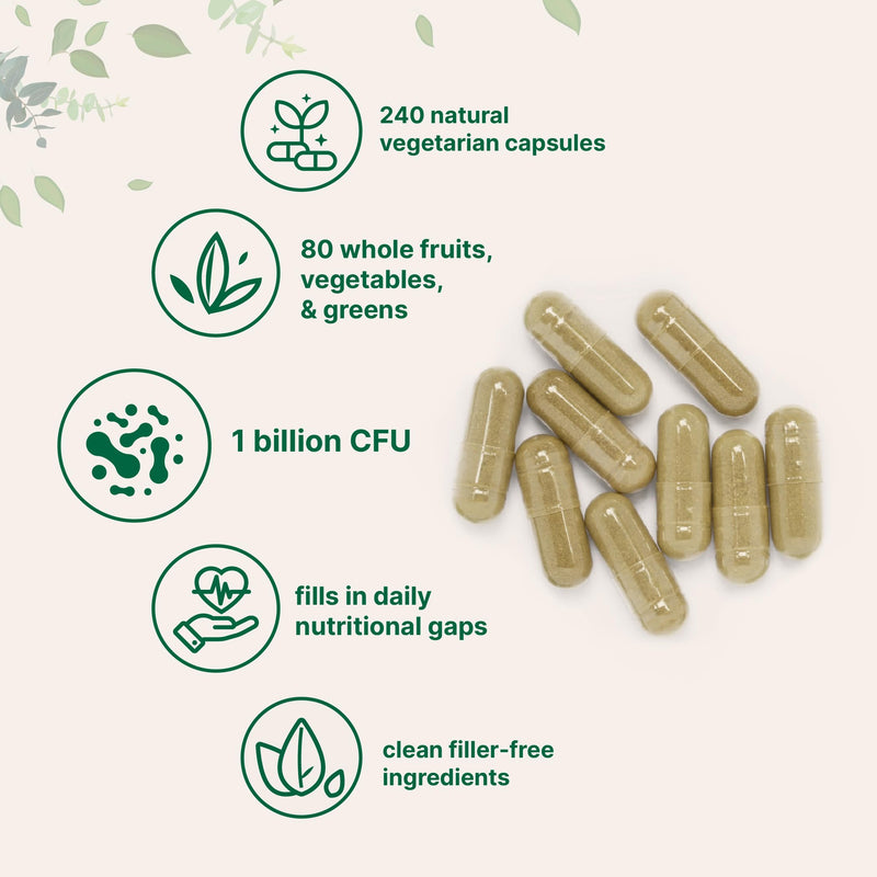 [Australia] - Micro Ingredients Fruit and Veggies Supplement with Probiotics, 240 Vegetarian Capsules | 80+ Super Greens & Fruits Complex | Immune, Gut & Digestive Health Support 
