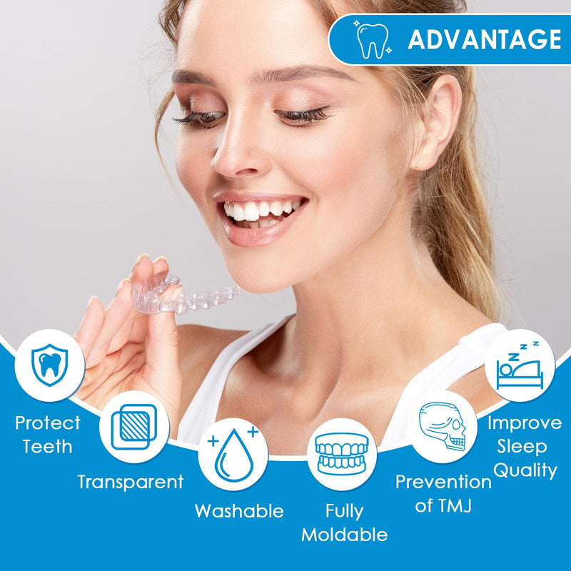 [Australia] - Pack of 4 nighttime grinding splints, 2 sizes, silicone tooth splint, mouth guard, bite splint, against bruxism, improves sleep quality, snoring splint, anti-snoring 