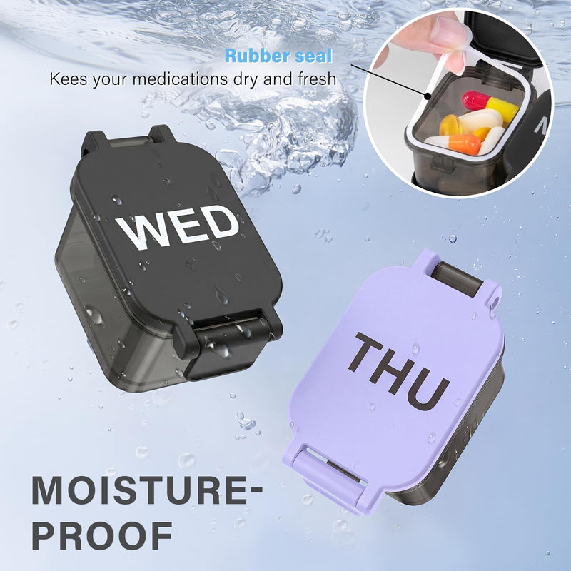 Yaklim Extra Large Weekly Pill Organizer, Detachable 1 Time a Day Pill Box | XXL 7 Detachable Compartments / Easy to Open & Fill / Waterproof Seals / For Big Vitamins & Supplements / Easy Readability Blackpurple+black