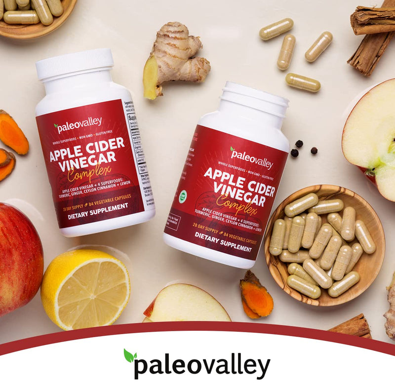 [Australia] - Paleovalley Apple Cider Vinegar Complex with Superfoods - Turmeric, Ginger, Ceylon Cinnamon and Lemon - 84 Vegetable Capsules 84 Count (Pack of 1) 