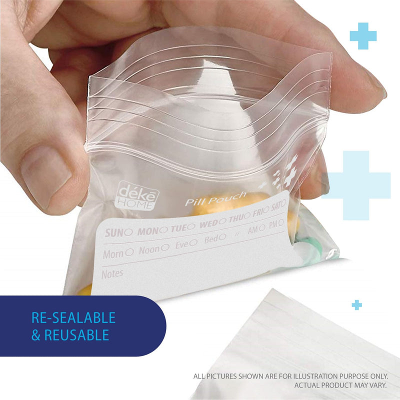 Deke Home - 500 Pack Clear Resealable Pill Bags (4x2.75 in), Travel Medicine Pouches with Write-On Label, BPA-Free Disposable Pill Organizer for Medications, Vitamins & Supplements 500 Count (Pack of 1)
