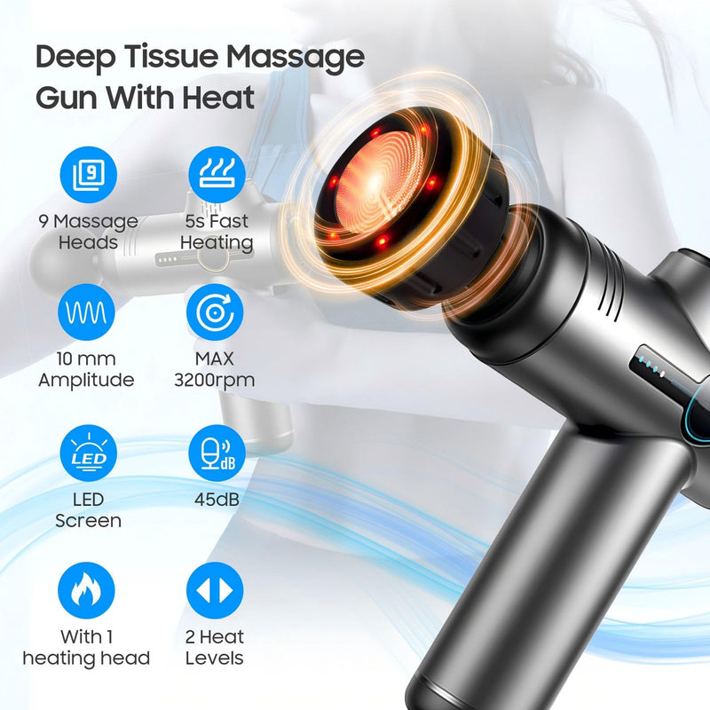[Australia] - Massage Gun with Heat, Mini Massage Gun - Portable Handheld Muscle Pain Relief and Recovery Tool, Compact and Convenient for Travel and Home Use, 