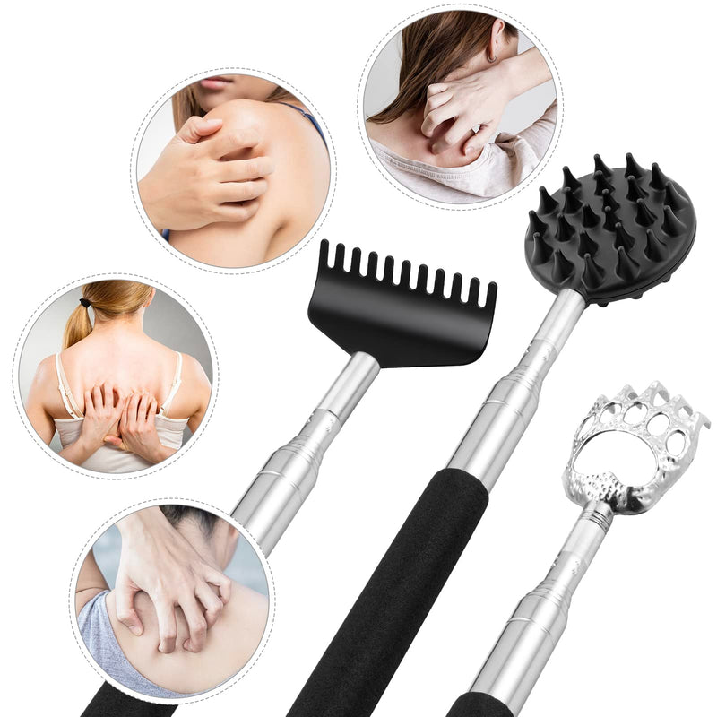 [Australia] - TUKUOS Telescoping Back Scratcher with 3Pcs Detachable Scratching Heads, Back Scratcher for Men/Women,Dual Sides Scratcher/Metal Paw/Rake Scratcher Fathers Day Dad Gifts for Men Husband Black 