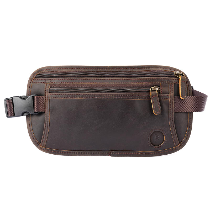 Polare Leather Money Belt Hidden Passport Holder Travel Pouch, AirTag Slot | Full Grain Cowhide Leather, RFID Protection, Travel Passport Wallet, Slim Undercover Waist Bag