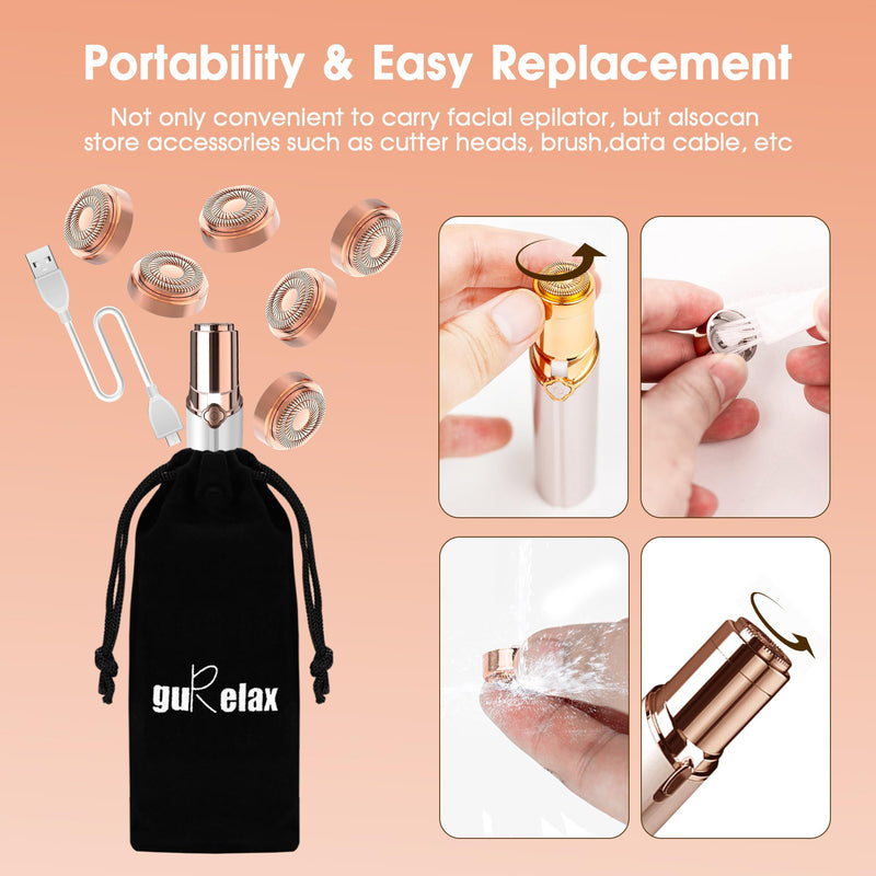 [Australia] - Replacement Heads for Flawless Facial Hair Remover, Replacement Blades for Finishing Touch Flawless Hair Removal Gen 2, 6 Count 18k Gold Heads with Storage Bag Rosegold-6pcs 
