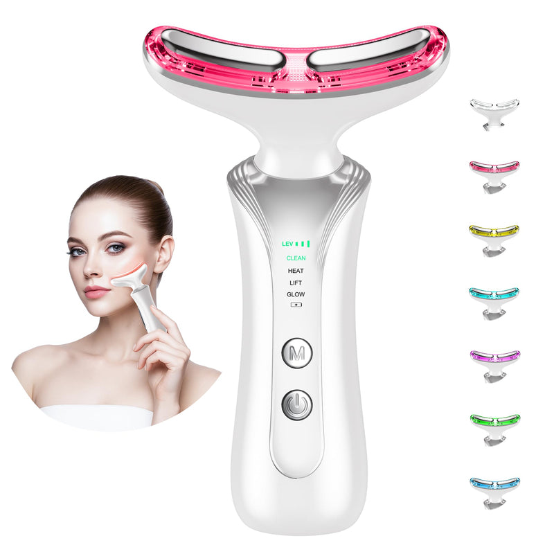7 in 1 Multifunctional Facial Massager, Red Light Therapy for Face with 7 Modes, Face Lift Device, Portable Facial Massager for Wrinkles,Neck&Skin Care-White Black