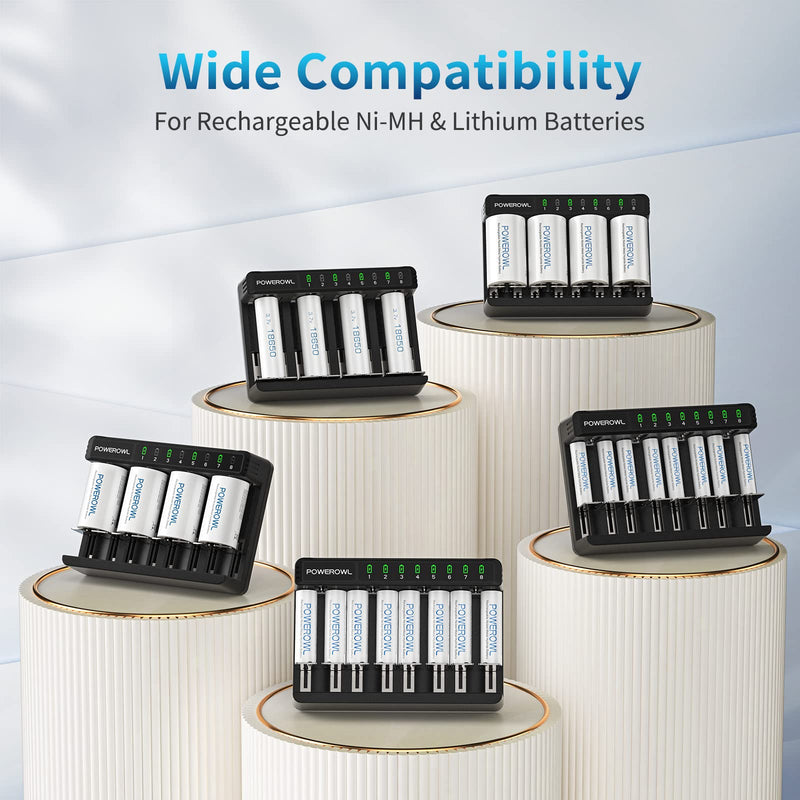 [Australia] - POWEROWL 8 Bay AA AAA C D Battery Charger, USB High-Speed Charging, Independent Slot, for Ni-MH Ni-CD Rechargeable Batteries… 