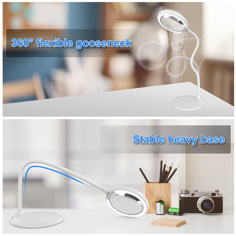 [Australia] - DUDSOEHO 3x Magnifying Glass with Light and Stand - Hand-free Touch Dimmable Magnifying Glass with LED Light for Work, Reading, Hobbies, Sewing, Crafts (White) White plugin 