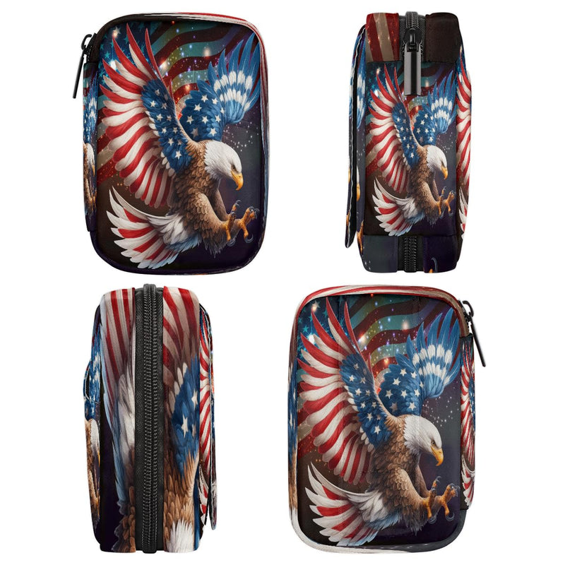 Eagle Travel Pill Organizer Box with Zipper Weekly Portable Pill Case | Flag Patriotic Daily Pills 7 Day Small Birth Control Pills Container Removable Compartments for Medicine Vitamins Fish Oil A American Flag Independence Day