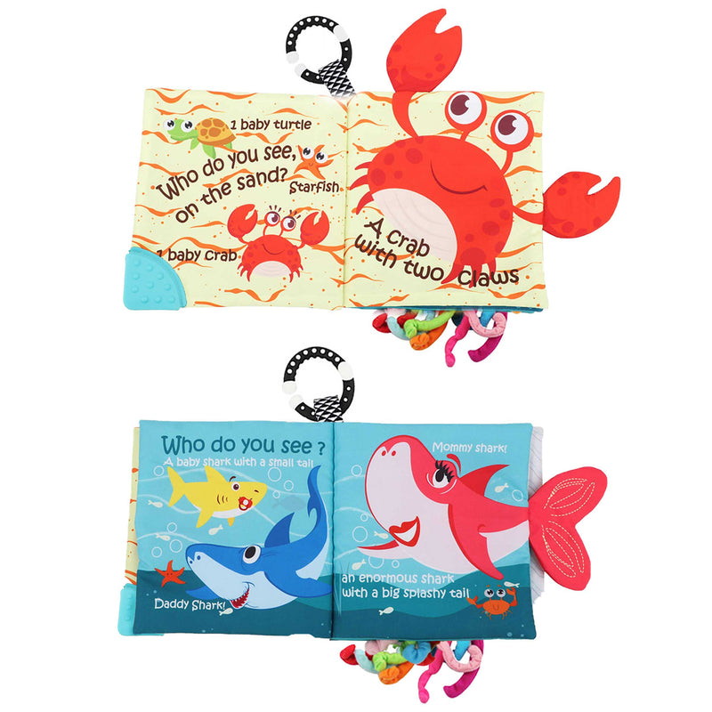 [Australia] - Fish Baby Books Toys, Touch and Feel Cloth Soft Crinkle Books for Babies,Toddlers Infant Kids Teething Toys Activity Early Education Toys, Teether Ring, Baby Book Octopus,Ocean Sea Animal Shark Tails 