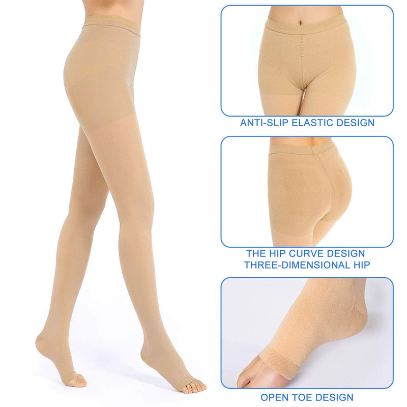 Medical Compression Pantyhose for Women & Men, 20-30mmHg Compression Stockings Beige-a Large