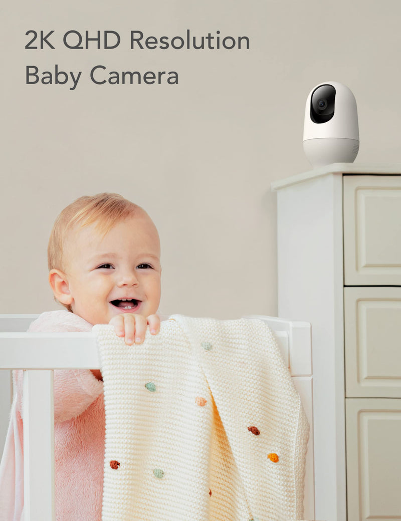 [Australia] - nooie Baby Camera Monitor, 2K Baby Monitor with Camera and Audio, 2.4Ghz WiFi Baby Monitor for Smartphone APP Control, Pet Camera, Motion and Sound Detection, HD Night Vision, SD or Cloud Storage White Baby Camera 