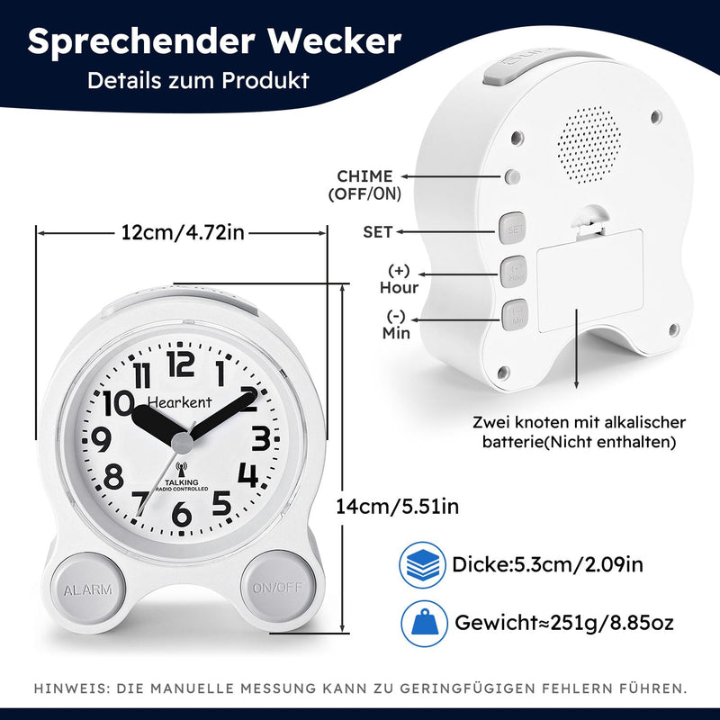 [Australia] - Hearkent Talking Alarm Clocks with German Pleasant Voice, Backlight and 5 Separate Alarm Sets for Blind, Visually Impaired and Elderly People (Black) Black 