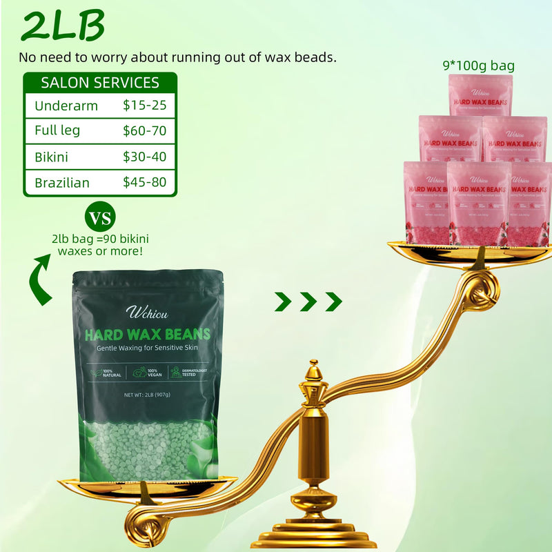 [Australia] - Hair Removal Wax, 2lb Wax Beads for Sensitive Skin, With Pure Aloe Vera, For Face, Eyebrow, Leg, Bikini, Brazilian Waxing, Coarse Body Hair Specific Green-2lb 