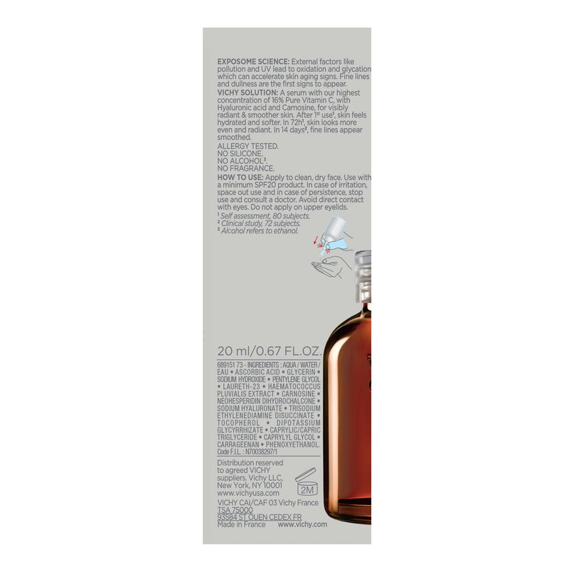 Vichy LiftActiv Vitamin C Serum For Face, Brightening Serum With Pure Vitamin C + Hyaluronic Acid + Vitamin E, Reduces Fine Lines, Smooths Skin Texture, Improves Radiance, Anti Aging Face Serum - New Version (16% Vitamin C) 0.67 Fl Oz (Pack of 1)