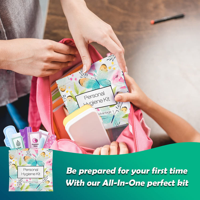 [Australia] - Menstrual Kit All-in-One 10 Pack | Convenience on The Go | Period Kit Pack for Travelling, Tweens & Teenager | Individually Wrapped Feminine Hygiene Product (Butterflies) Butterflies 