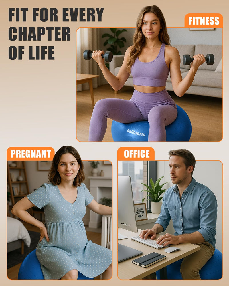 [Australia] - GalSports Anti-Burst Slip Resistant Stability Ball - Swiss Ball for Home Gym & Physical Therapy Blue M(22ines/55cm/No Pump) 