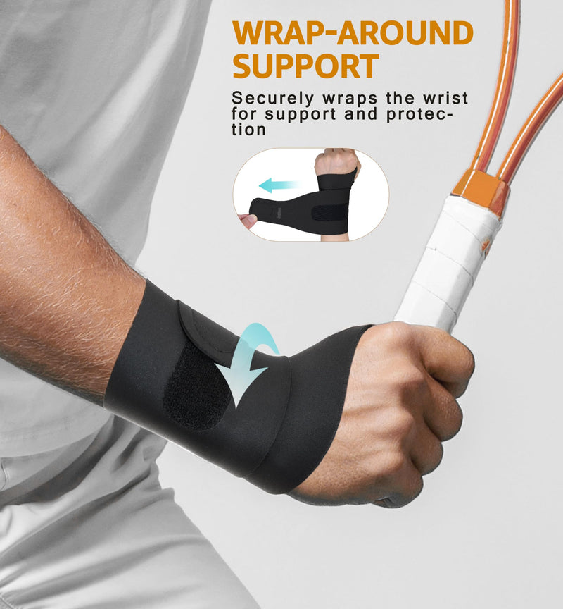2 Pack Thin Compression Wrist Brace for Men & Women, Adjustable Elastic Wrist Support for Carpal Tunnel Arthritis Tendonitis Sports Pain Relief, Soft & Comfortable Day/Night Wrist Wraps (Black) Black