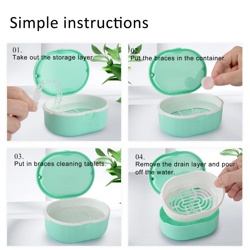 [Australia] - Denture Case, Double Denture Slot Cup Case Wet & Dry Portable Denture Case Portable False Teeth Container, Denture Cup with Lid for Cleaning Household Office Travel (Green) Green 