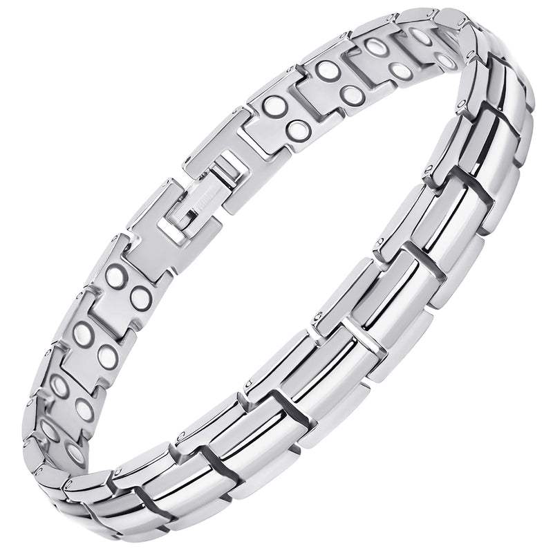 [Australia] - MagnetRX® Women's Ultra Strength Magnetic Bracelet - Effective Titanium Magnetic Bracelets for Women - Adjustable Bracelet Length with Sizing Tool for Perfect Fit (Silver) Silver 