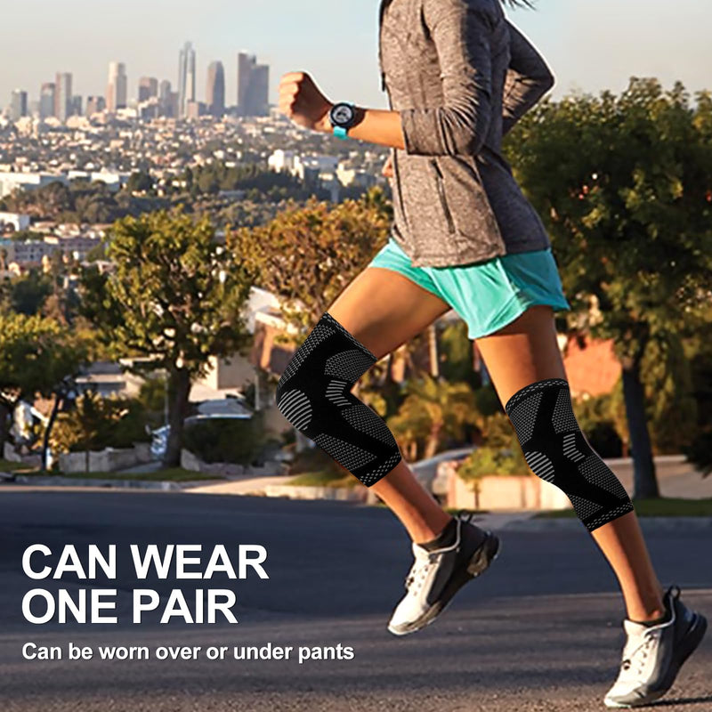 [Australia] - Quelcc 2 Pack Knee Brace Set, Compression Knee Support for Meniscus Tear, Knee Support for Women and Men, Non-Slip Breathable for Knee Pain Relief, Sports, Black, L 