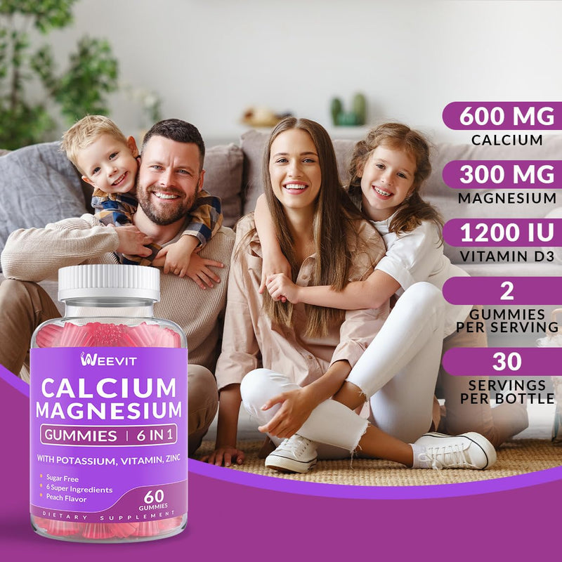 Calcium Gummies, Calcium Supplement for Women, Calcium Magnesium Zinc | Calcium with Vitamin D3 K2, Potassium for Bone, Muscle & Immune, Sugar Free, Vegan 60 Count (Pack of 2)
