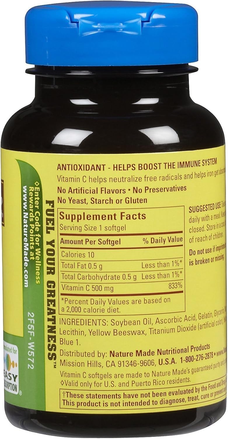 Nature Made Vitamin C 500 Mg Softgels, 60-Count - Pack of 2 60 Count (Pack of 2)