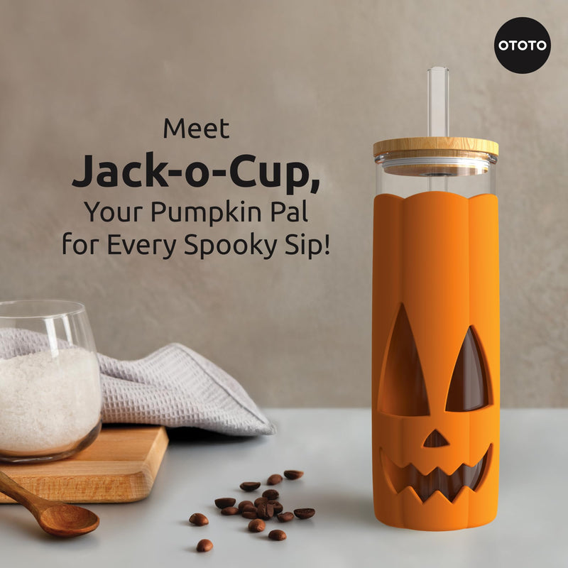 OTOTO NEW! Spookula Vampire Folding, Collapsible, Umbrella, Unique, Goth Accessories, NEW Jack-o-Cup Glass Cups with Lid and Straws - Glass Coffee Tumbler with Straws