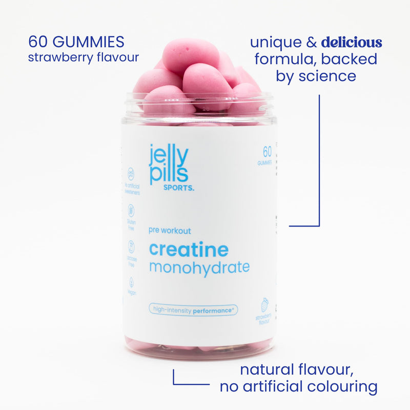 Pure Creatine Monohydrate Gummies – 1.5 g per Gummy – 60 Vegan Gummies – Pre-Workout Strength, Physical & Mental Performance – Cognitive Boost – Strawberry Flavour – Jelly Pills Sports – 1 Month